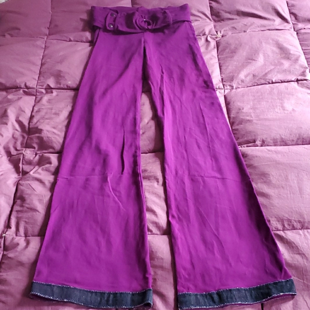 Ultra cool vintage Body Angel fuschia / purple belted pants Size M 34" inseam